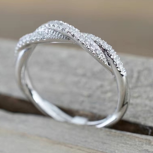 Huitan Jewelry - 💍 Silver fFlled Dainty Minimalist StyleTwisted Pave Diamond Band